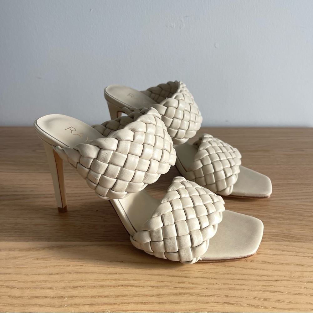 RAYE Cream Braided Heels 10 Reign Heel square toe sandal stiletto leather formal